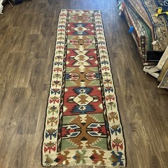 Vintage Flatweave Caucasian Kilim Woven Wool Runner Rug (slight defects)