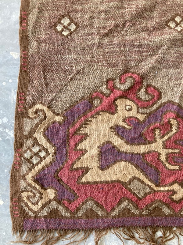 Vintage Handmade Andean Pictorial Traditional Wool Kilim Runner Rug 134x100 cm gallery