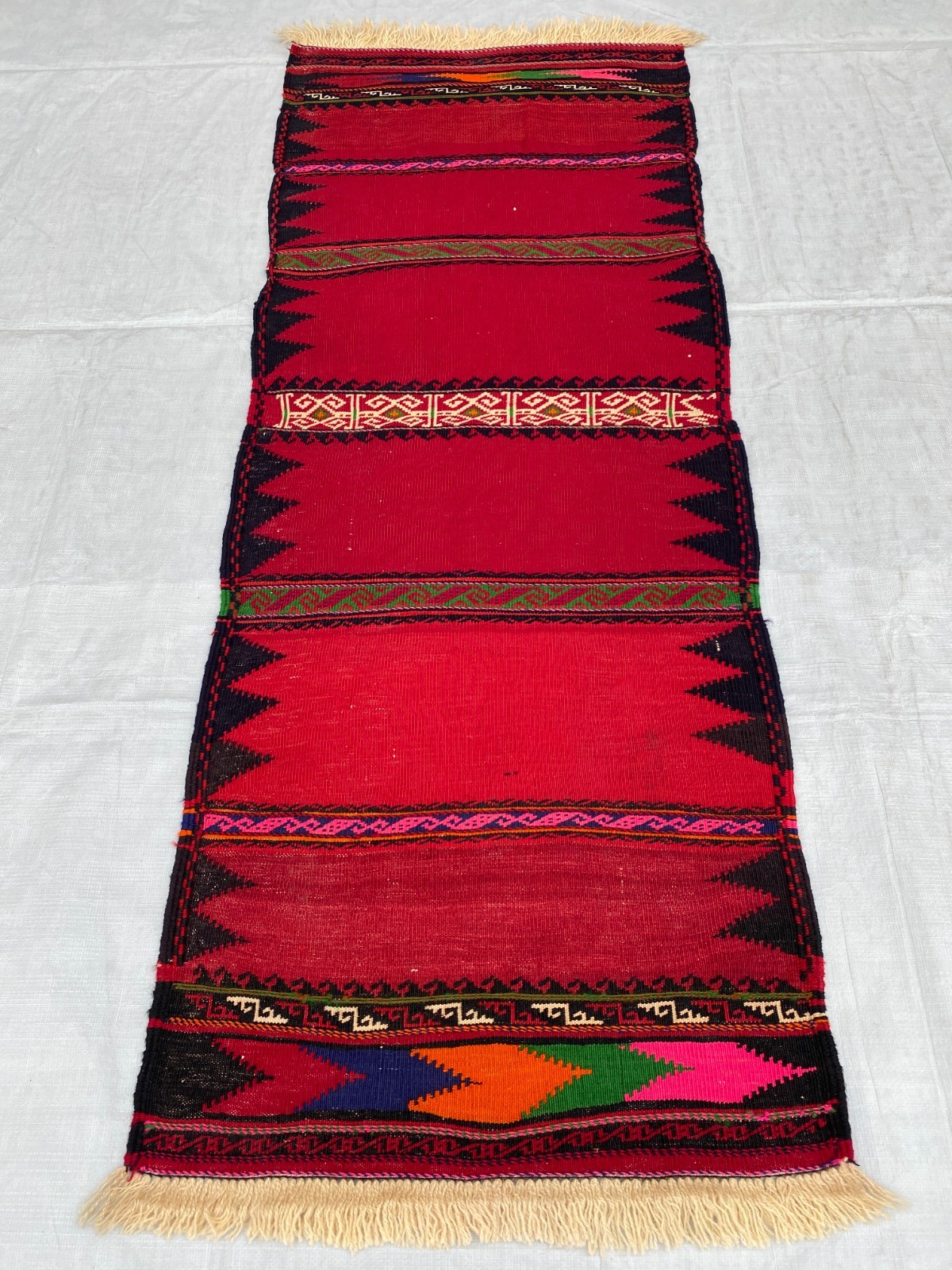 2x5 ft Afghan Sofreh Handmade Hallway Vintage Turkmen Wool Tribal Kilim Area Rug gallery