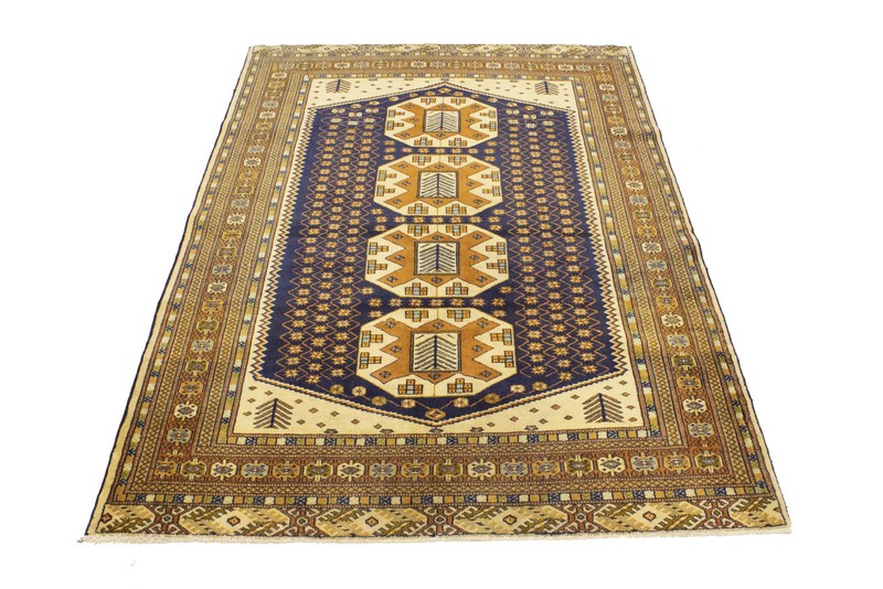 Handmade Plum & Ocher Oriental Rug Geometric Design Boho Decor Carpet 5X6 ft gallery