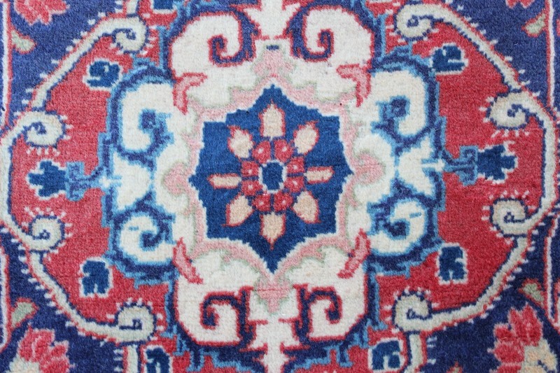 Fine Vintage Hand Made Traditional Oriental Wool Blue Red Small Rug 90x59cm gallery