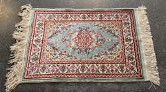 Vintage Turkish Herekeh Silk Rug 25″ X 14″ SMALL prayer turquoise red oriental
