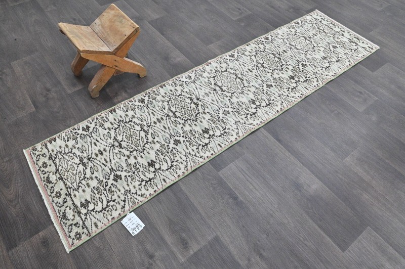Vintage Turkish Runner Rug 2x7ft Wool Anatolian Handmade Hallway Oushak BEIGE gallery