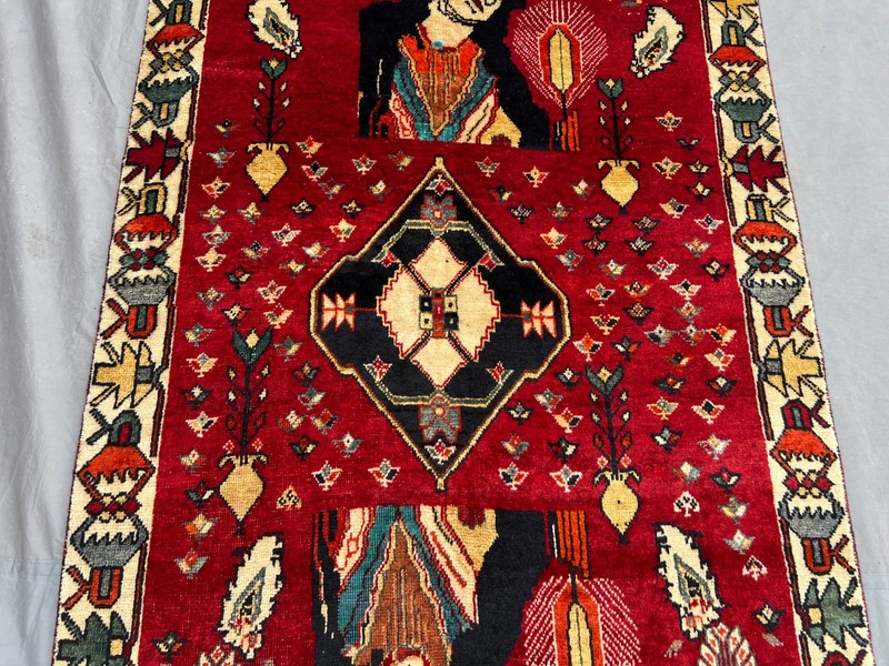 Red Antique Tribal Pictorial Hand Knotted Wool Rug 4x6 Unique Collector Rug gallery