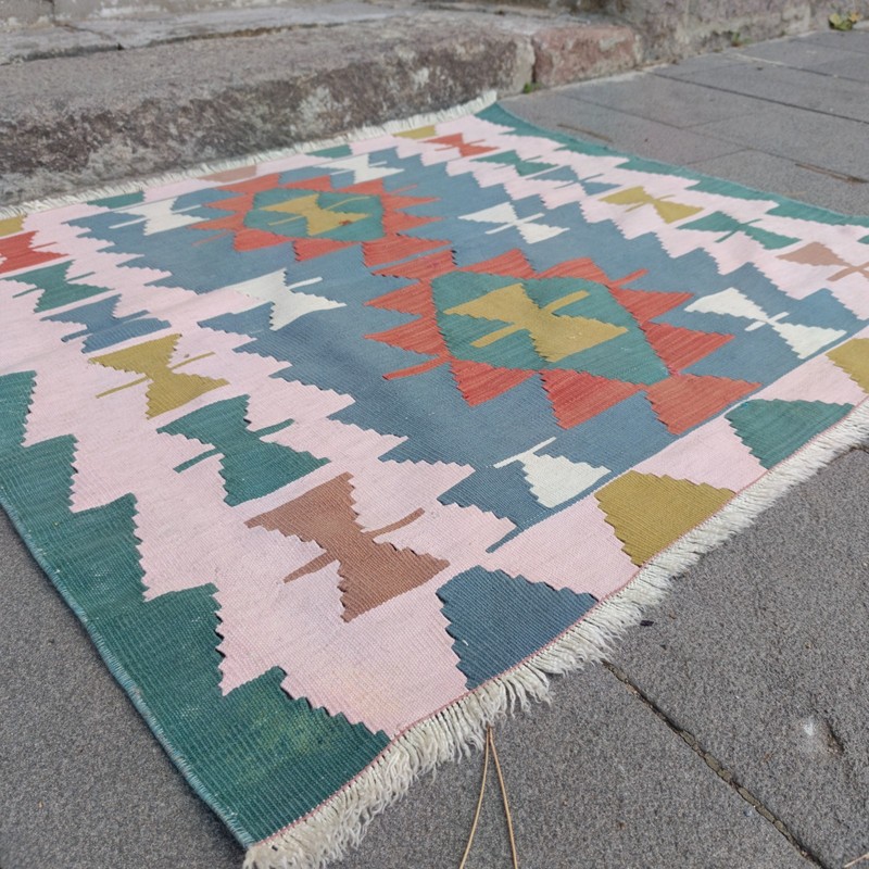 3.02 x 3.22 ft Vintage Square Turkish Kilim Rug , 92 x 98 cm Handmade Wool Kelim gallery