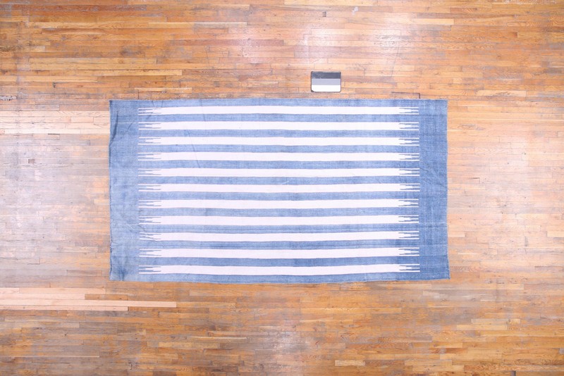 6X11 Vintage Indian Dhurries Blue Cotton Area Rug 1930 gallery