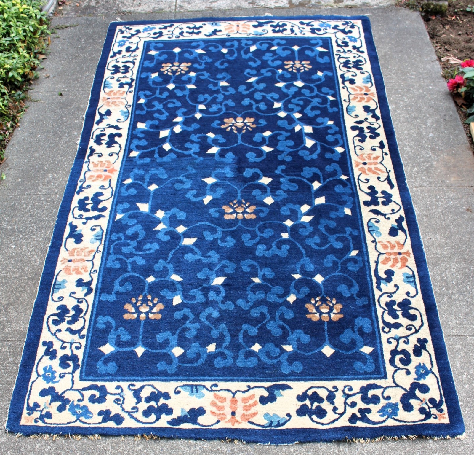 Fine Large Qing Dynasty 48.5" x 81" Handwoven Woolen Peking Carpet c. 1900 gallery