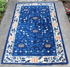 Fine Large Qing Dynasty 48.5″ x 81″ Handwoven Woolen Peking Carpet c. 1900