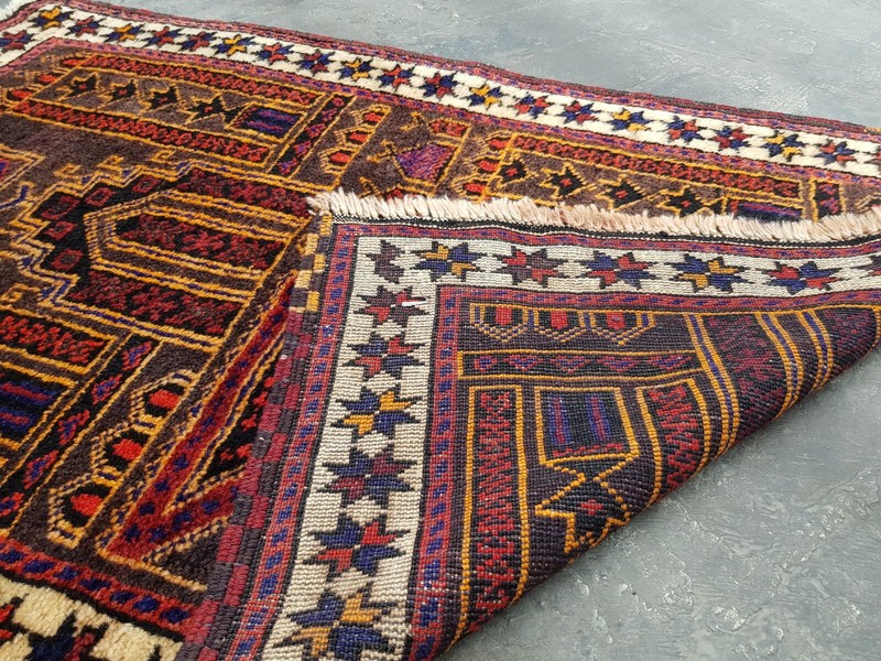 NICE Afghan Thiamani Baloch Rug prayer rug oriental wool rug vintage 132x92 cm gallery