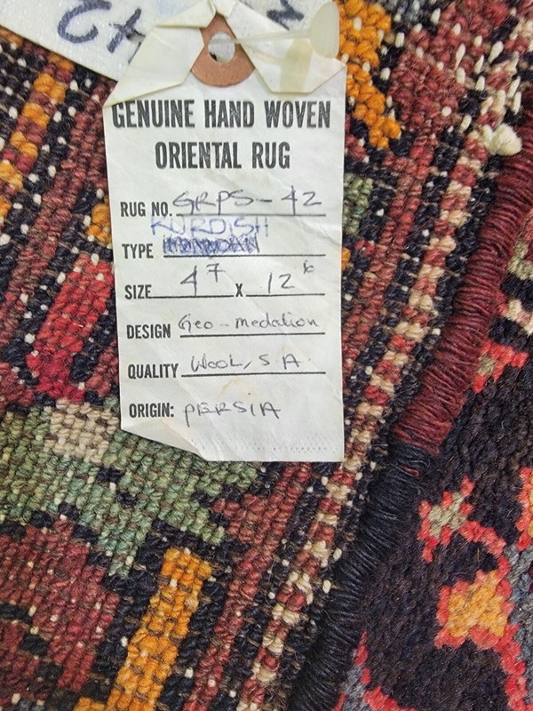 Antique Oriental Hand-Knotted Wool Runner Black/Red/Green/Blue 4'7" x 12'6" gallery