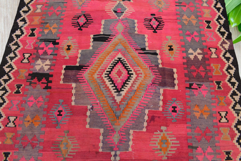 4'9 x 13 Vintage Geometric Flatweave Tribal Kilim Handmade Wool Area Rug 5 x 13 gallery
