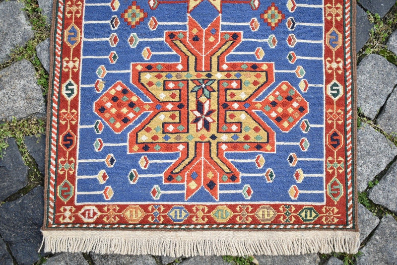 Caucasian Soumak Rug 20'' x 77'' Rahrah Runner Rug Organic Wool Kitchen Wool Rug gallery
