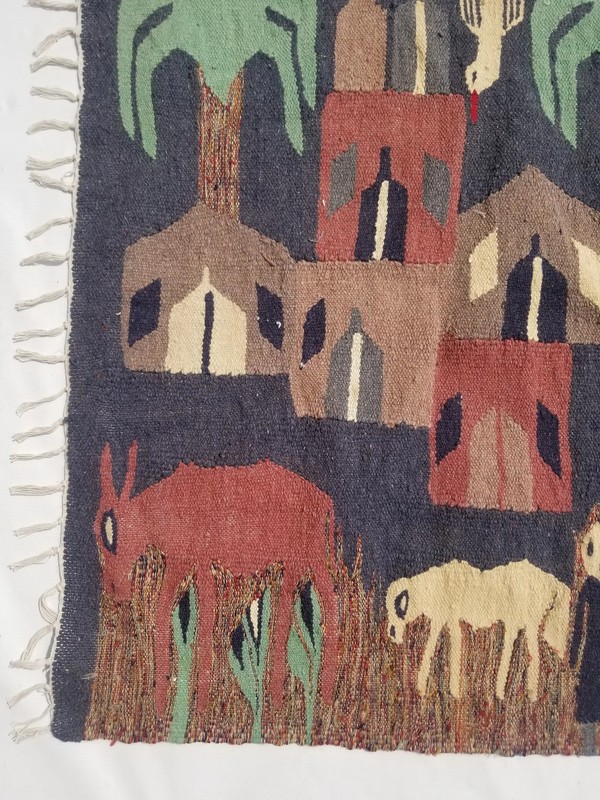 Vintage Traditional Handmade Egyptian Folk Art Wool Multi Tapestry 5.3x2.9ft gallery