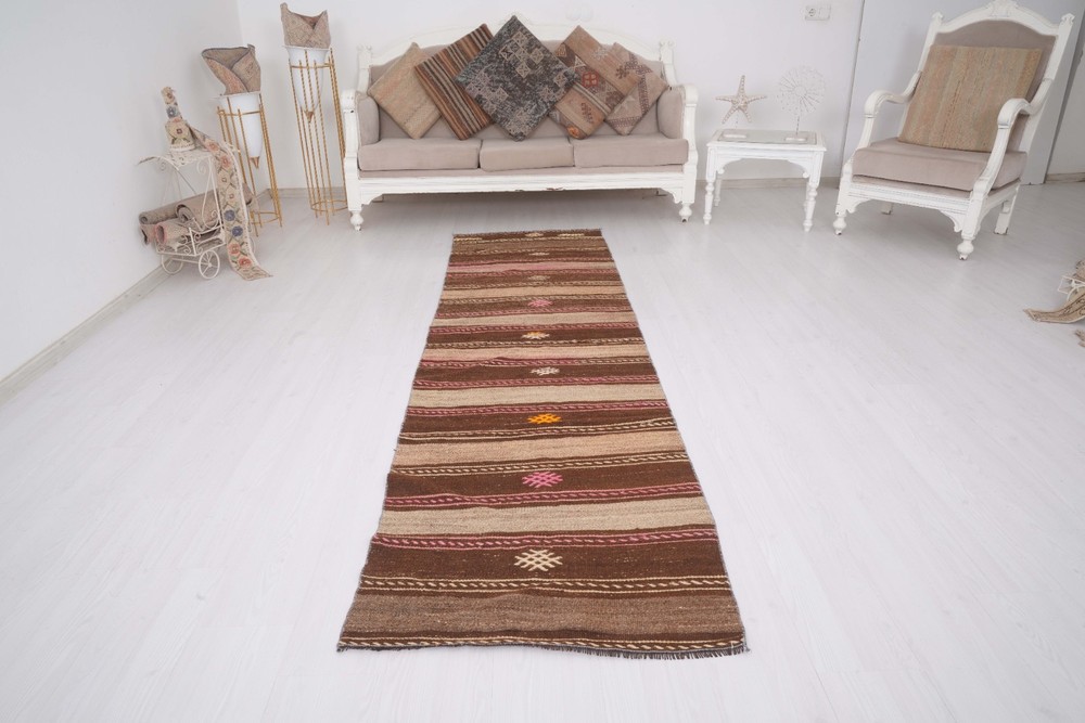 Vintage Turkish Kilim Runner Rug 3x9 Handmade Antique Farmhouse Carpet 174