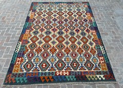 9×12 ft Handwoven Turkish Modern Chobi Afghan Large Multicolor Afghan Wool Rug