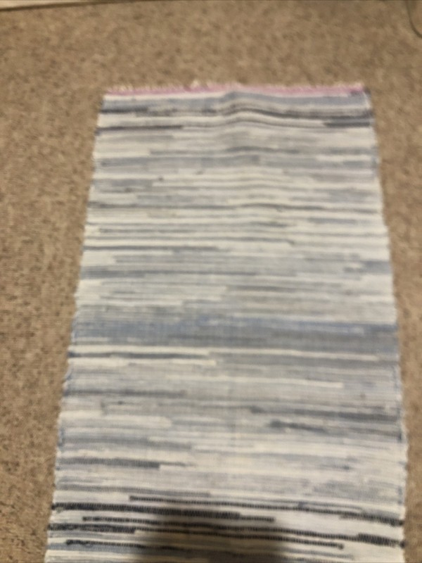 VTG HAND LOOMED DENIM RAG FLOOR RUG BLUE FARMHOUSE 1970s #4 25 1/ X 48 1/2" gallery
