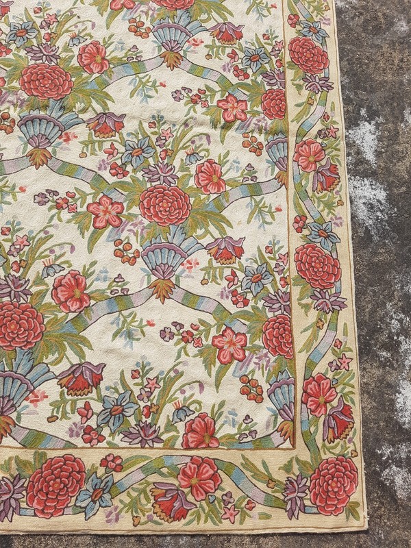 Vintage Traditional Handmade Kashmiri Crewel Wool Flatweave Rug 180x120 cm gallery