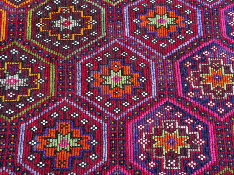 Multicolor Area Rug Boho Rug Vintage Turkish Kilim Embroidery Kelim Rug 72"x118" gallery