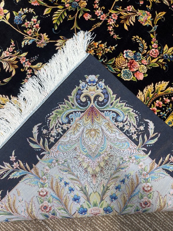 Black 8x11 Ft Silk Floral Oriental Area Rug Traditional Medallion Living Room gallery