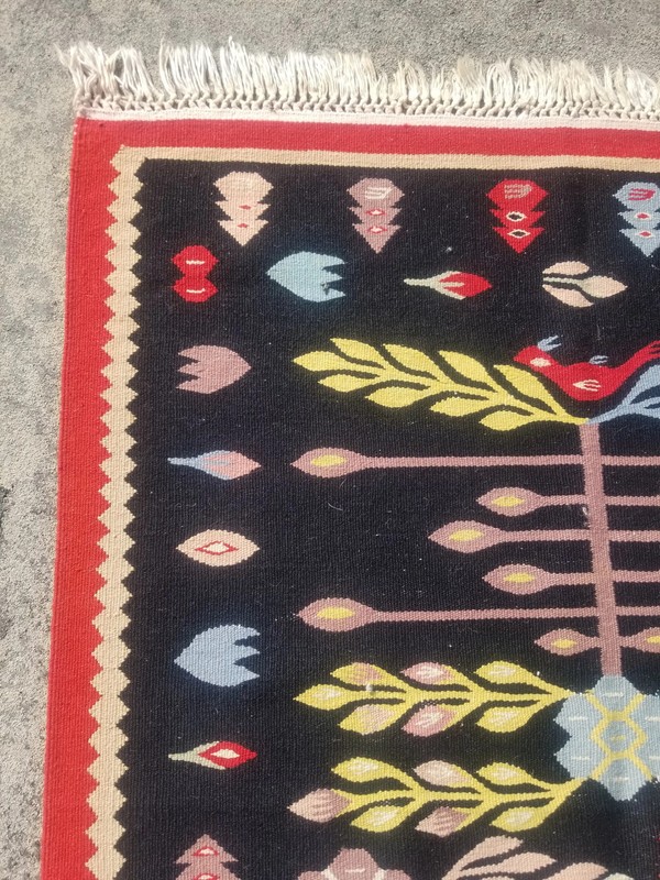 Vintage Traditional Handmade Turkish Wool Black Kilim 5.8x3.3ft gallery