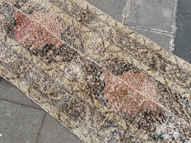 Long Vintage Turkish Oushak Rug 2.2x12.6 ft Beige Pink Hallway Gallery Runner gallery