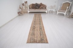2×12 Rug, Knotted Turkish Wool Runner Rug, Neutral Vintage Oushak Rug Runner,890