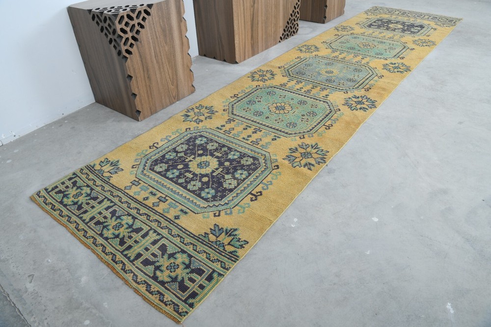 Turkish Rug Runner Hand-Knotted Carpet Vintage Runner Oushak Rug 3x12 ft,691