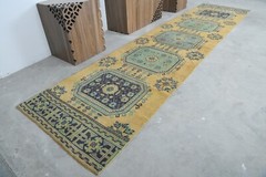 Turkish Rug Runner Hand-Knotted Carpet Vintage Runner Oushak Rug 3×12 ft,691
