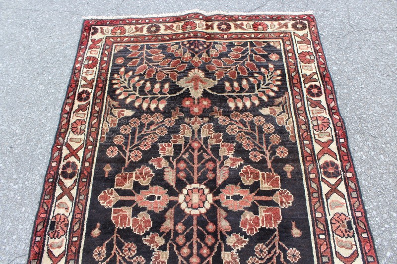 Oriental Leaves Vintage Afghan 3' 3" x 8' 3" Black Handmade Area Rug gallery