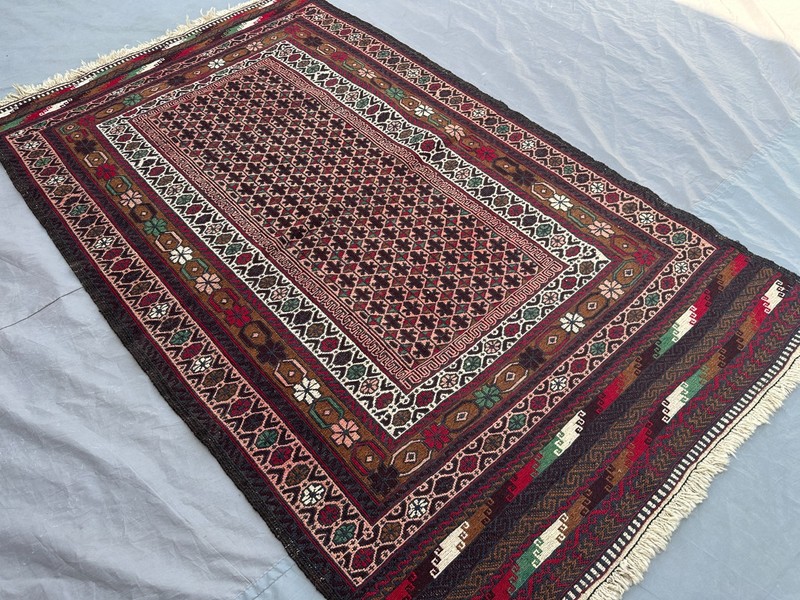 3'9x6'1 ft Afghan Sumak Kilim Rug Hand Woven Wool Tribal Oriental kitchen Rug gallery