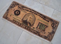 5 Dollar Pattern Hand Made Collectible HEREKE Carpet 11 x 26 inches RARE – 5$