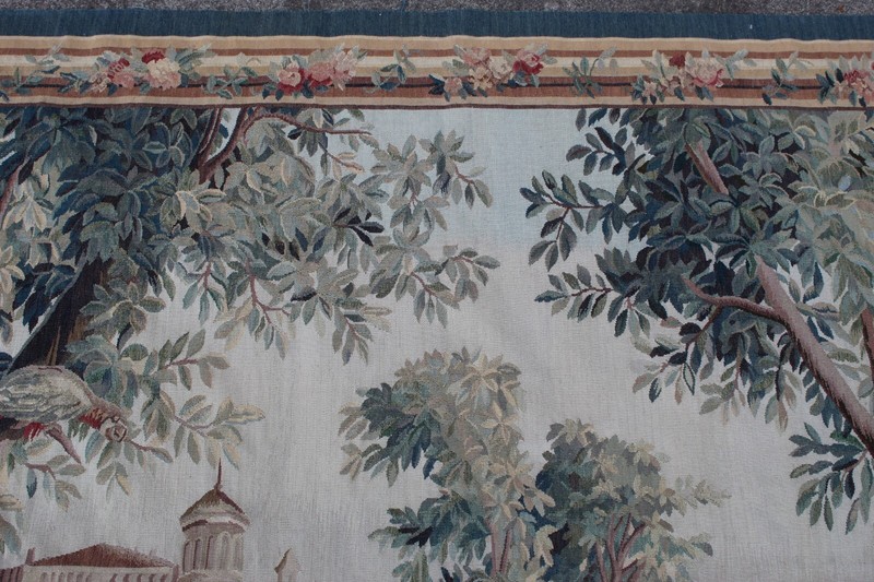Vintage Hand Made French Design Original Wool Green Aubusson Tapestry 156x208cm gallery