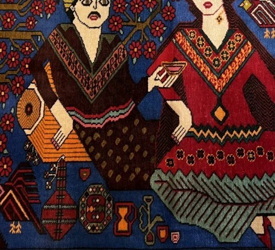 Hand-Knotted Pictorial Persian Rug Folk Art Wall Hanging Vintage Style Couple gallery