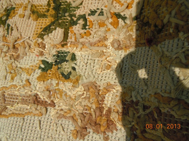 OLD French Floral Garland Bouquets Medallion Tapestry Needlepoint 10 ft Runner gallery