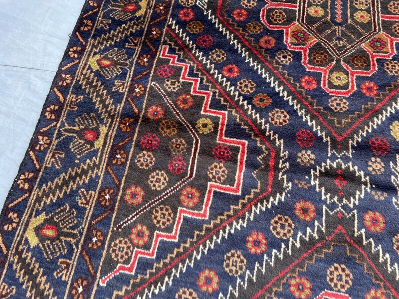 Vintage Afghan Baluchi Rug 3'10x6'9 – Hand-Knotted Wool Tribal Medallion Carpet gallery