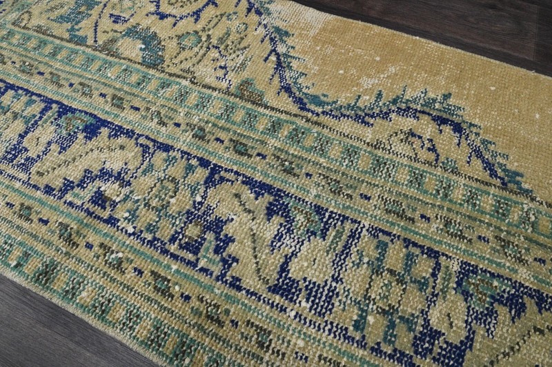 Vintage Turkish Runner Rug 2x5ft BEIGE Handmade Anatolian Oushak Hallway Wool gallery