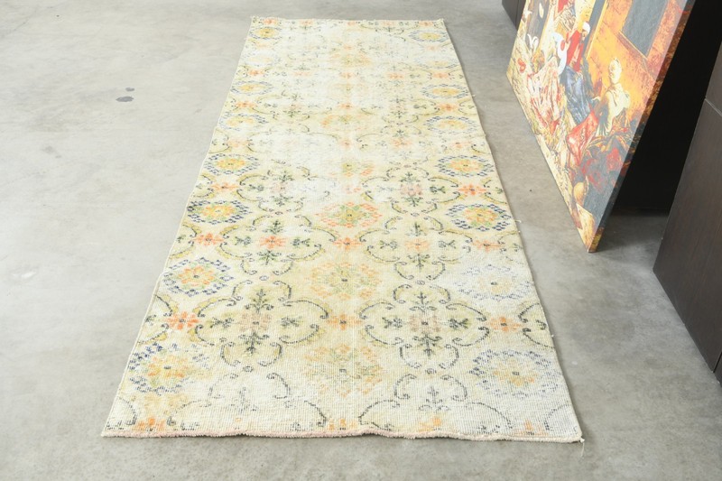 3x9 Turkish Antique Runner Rug Anatolian Hand-Knotted Vintage Oushak Carpet,116 gallery