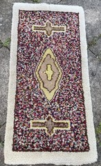Vintage Retro Hand Knotted Latch Hook Rug Wool? Ecclesiastical? 120x58cm