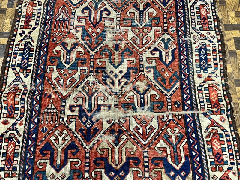 ANTIQUE TRIBA LCAUCASIAN 19th CENTURYORIENTAL RUG INTERESTING SIZE 4' x 6' 4" gallery