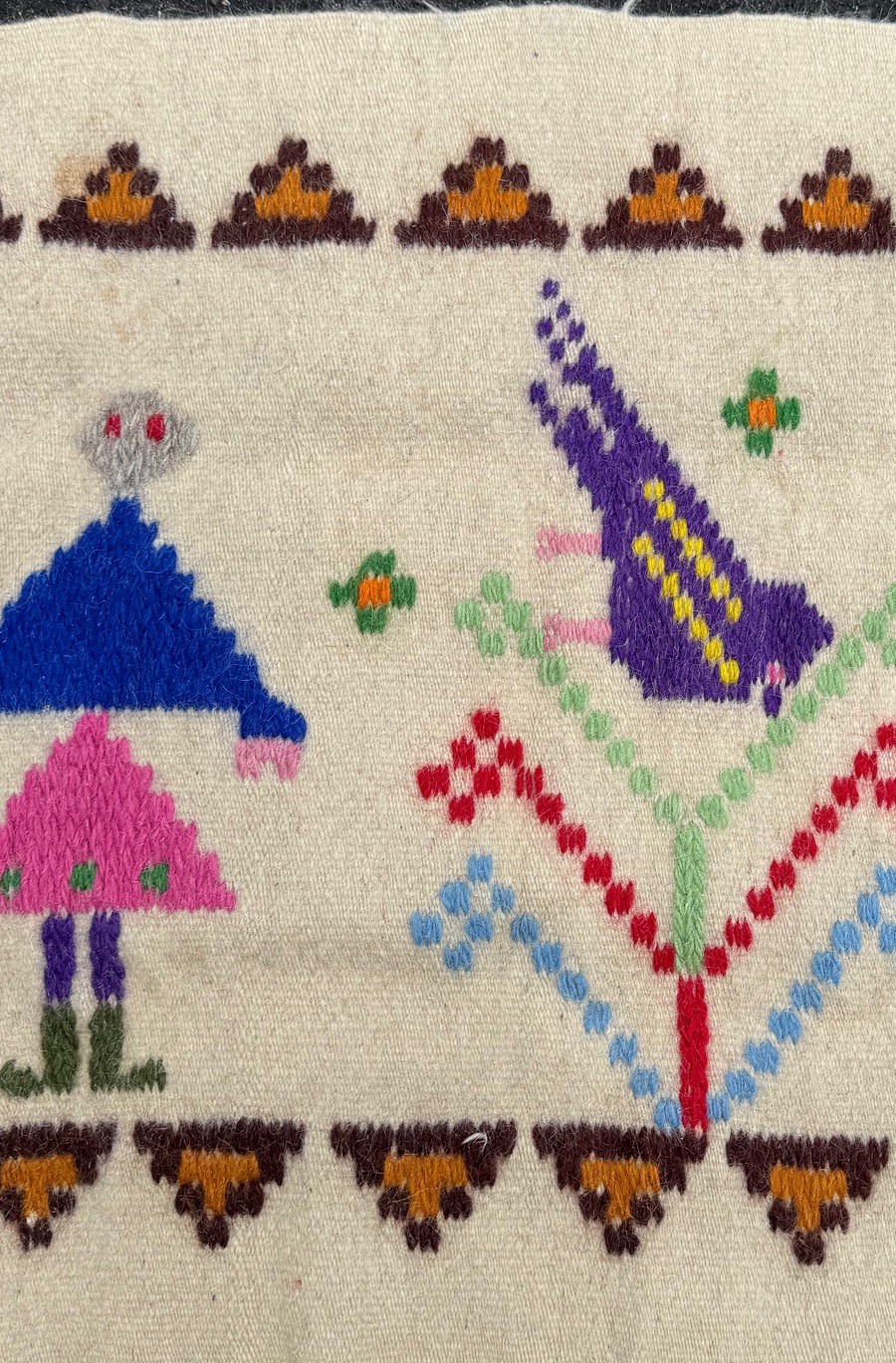 Vintage Hand Knotted Pictorial Kilim Wool Rug 4.5 x 1.9 Textile wall hanging EUC gallery