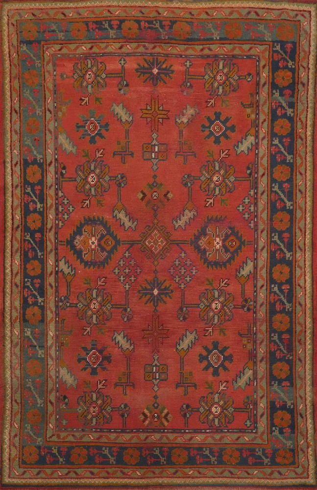 Pre-1900 Antique Oushak Vegetable Dye Area Rug 6x8 ft Hand-knotted Wool Carpet