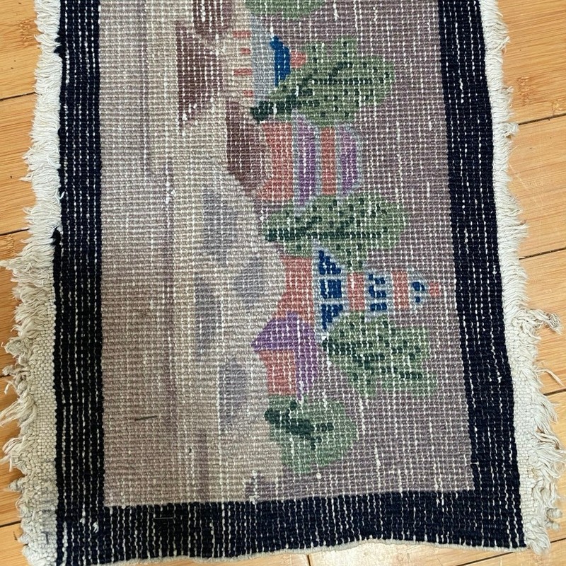 Vintage 1930s At Deco Asian Wool Rug Black, Tan, Pagoda, China gallery