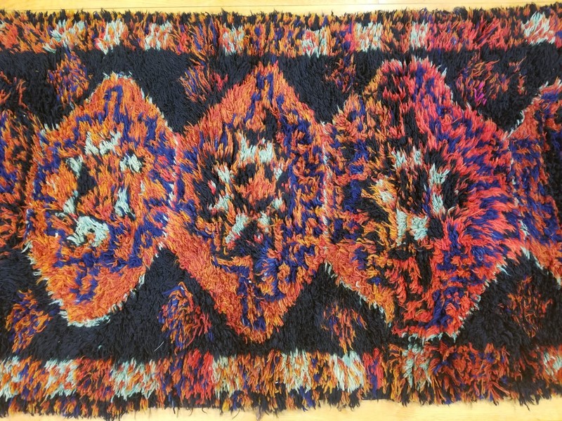 Primitive 1920-1930s Antique Wool Pile 3'x10' Natural Dye Runner Rug gallery