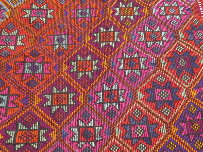 Turkish Kilim Boho Rugs, Handmade Floor Carpet, Multicolor Large Kelim 71"X104" gallery