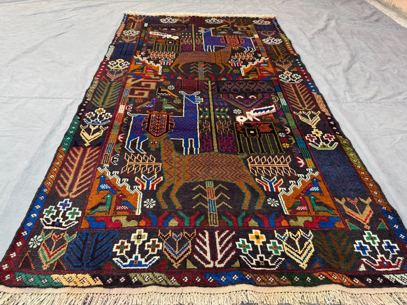 3'9x6'9 ft Vintage Caucasian Pictorial Animal Handmade Tribal Wool Area Rug gallery
