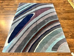 Modern Nepali Handmade Wool Rug 6×8 Blues Gray Mauve Abstract Nepali Tibetan Rug