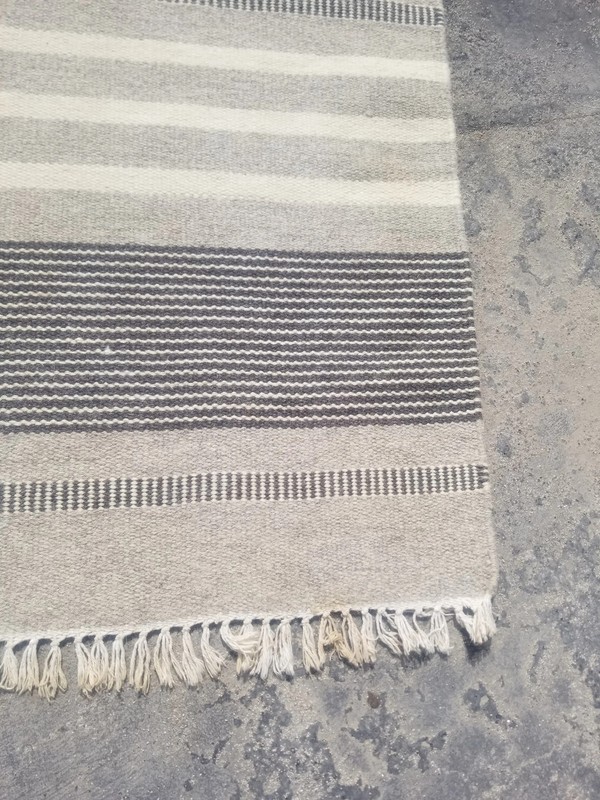 Vintage Traditional Handmade Oriental Stripped Wool Multicolor Kilim 4.9x2.9 ft gallery