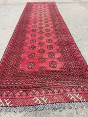 Vintage Distressed Hand Made Traditional Oriental Wool Red Rug 9.1×2.5ft