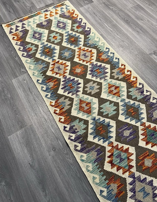 Handmade Kilim Runner wool natural colours Afghan Traditional 287cmx85cm gallery