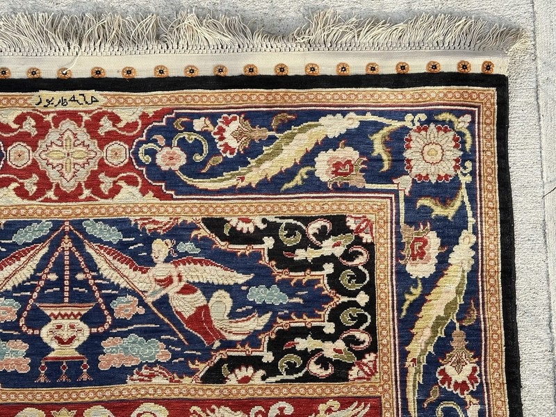 HIGH KPSI MINT-SIGNED SILK TURKISH HEREKE RUG PICTORAL RUG 2.10x3.9 MUST SEE gallery